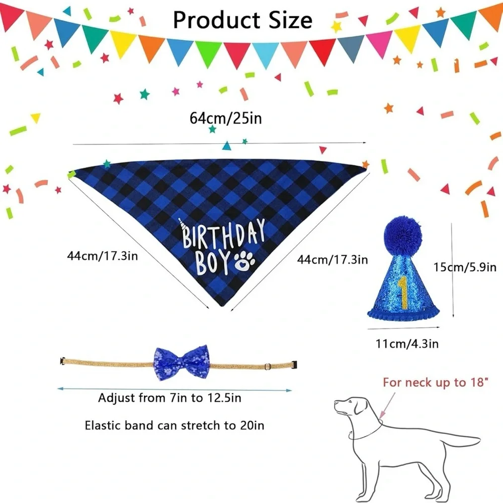 Dog Birthday Boy Party Set Bandana Hat Bow Tie NWT